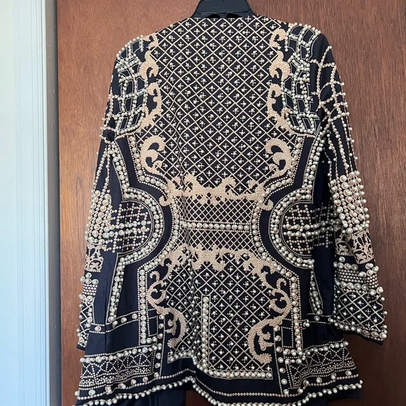 Embellished Black Beaded Jacket with Cream Pearl Trim - Picture 2 of 2